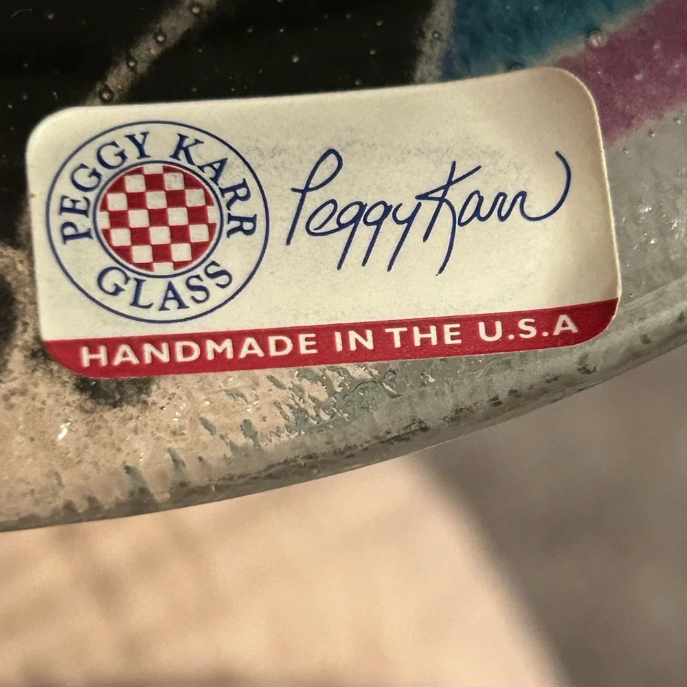 Peggy Karr Signed Glass Halloween 8 1/2” Bowl. Retired Black Cats And Crow. NWT